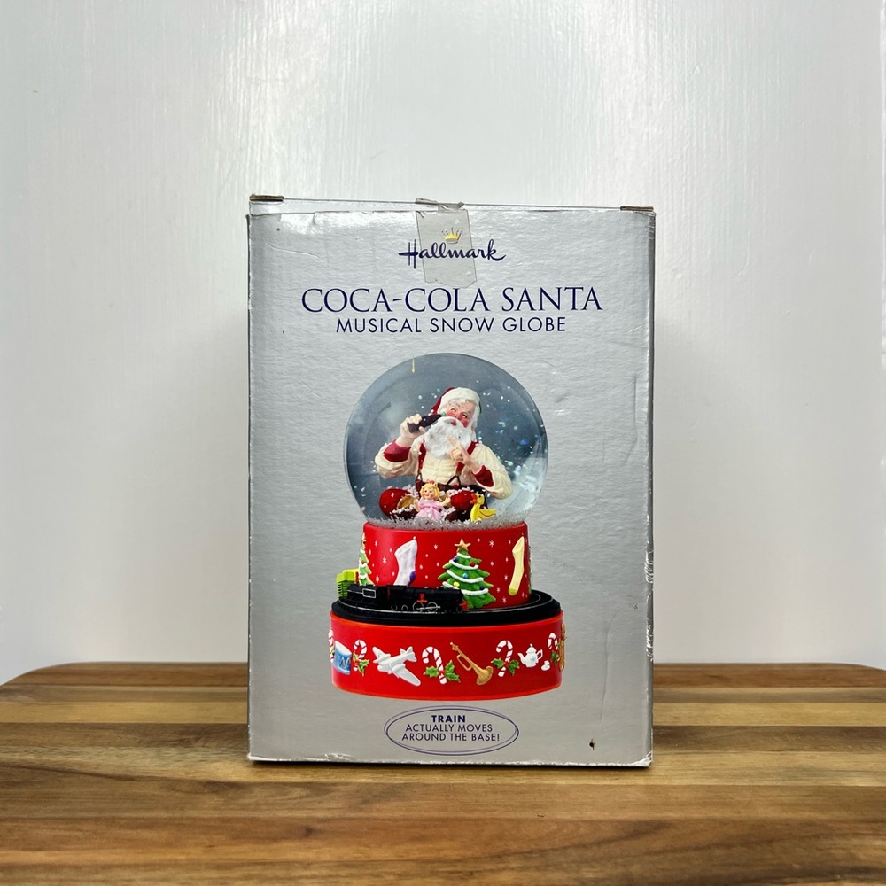 Vintage Hallmark Coca Cola Santa Snow Globe in Box with musical train! - Picture 1 of 8